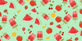 绿色卡通小清新水果冰激凌樱桃草莓夏天西瓜展板背景
